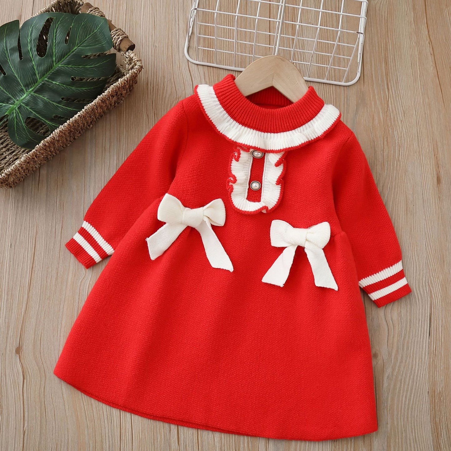 Children's Knitted Dress with Bows