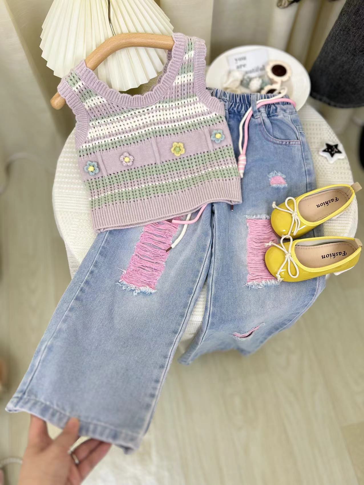 Girls' Infant Set Cropeed Flowers + Jeans