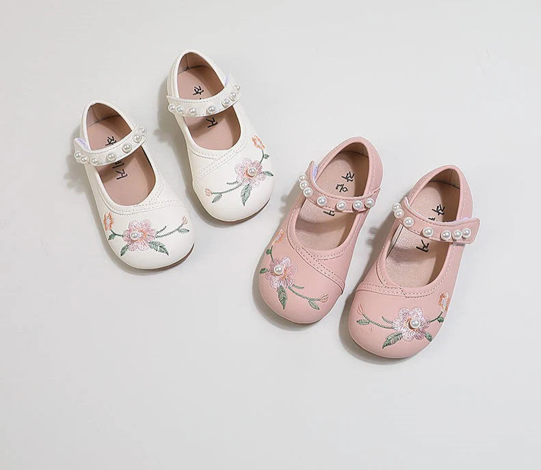 Girls' Infant Ballet Flat Shoes with Little Flowers and Pearls