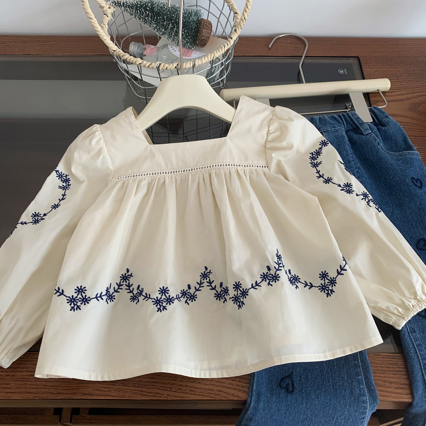 Girls' Infant Set Little Flowers + Jeans Little Hearts