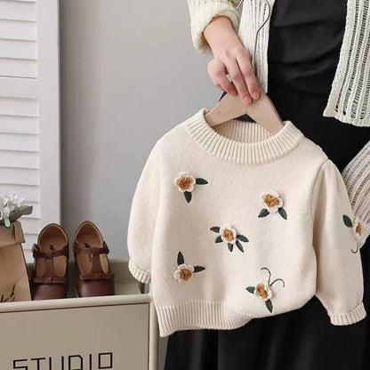 Girls' Knit Sweater Flowers