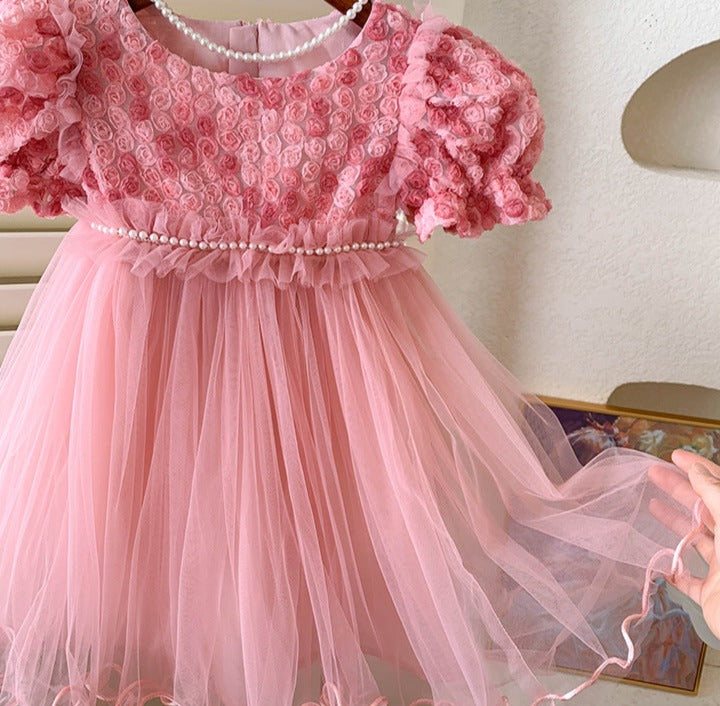 Children's Dress Tulle Pearls Flowers