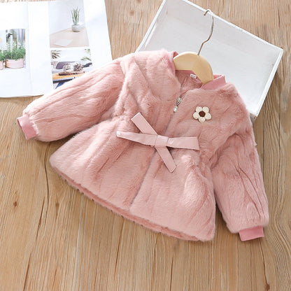 Children's Plush Flower and Bow Coat