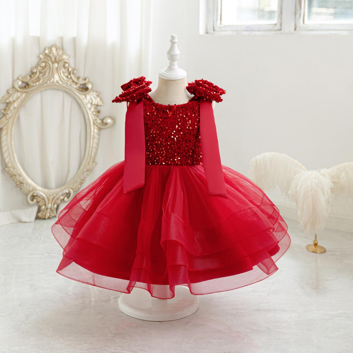 Shiny Children's Party Dress with Bow