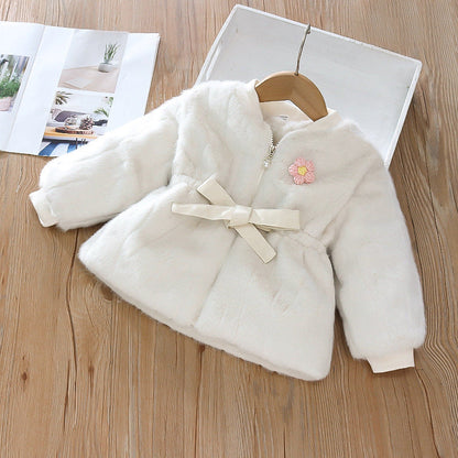 Children's Plush Flower and Bow Coat