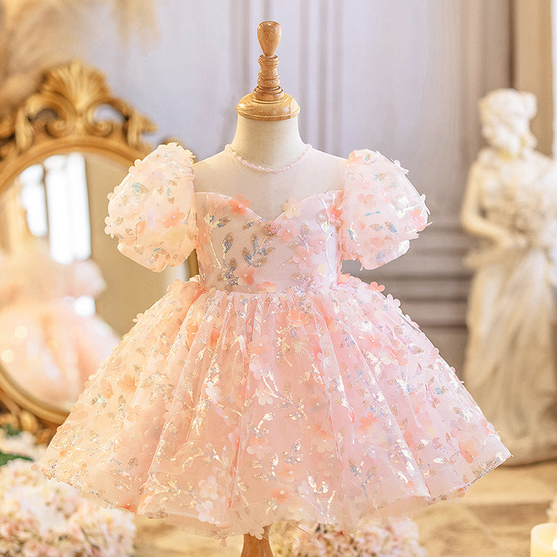 Children's Party Dress with Bright Flowers