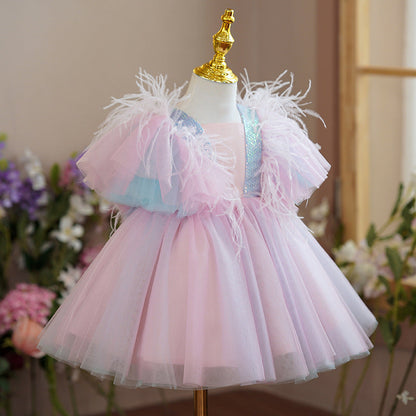 Children's Party Dress Tulle Sequins and Fur