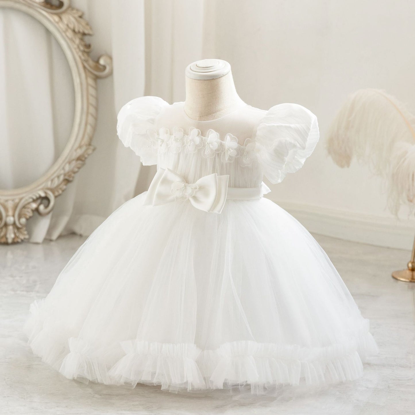 Children's Party Dress with Puff Sleeve and Bow