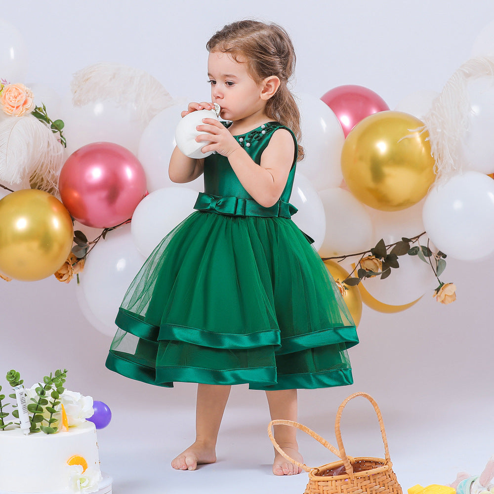 Children's Party Dress Tulle Bow and Pearls