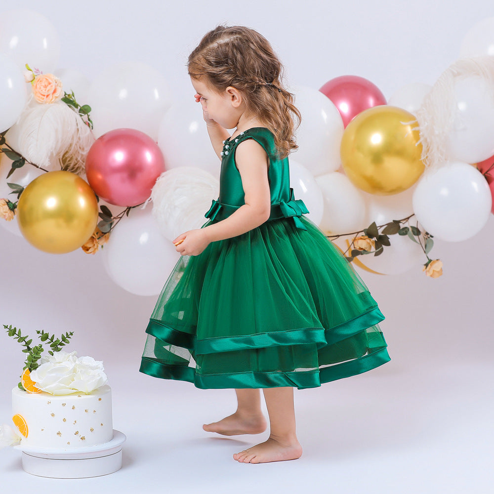 Children's Party Dress Tulle Bow and Pearls