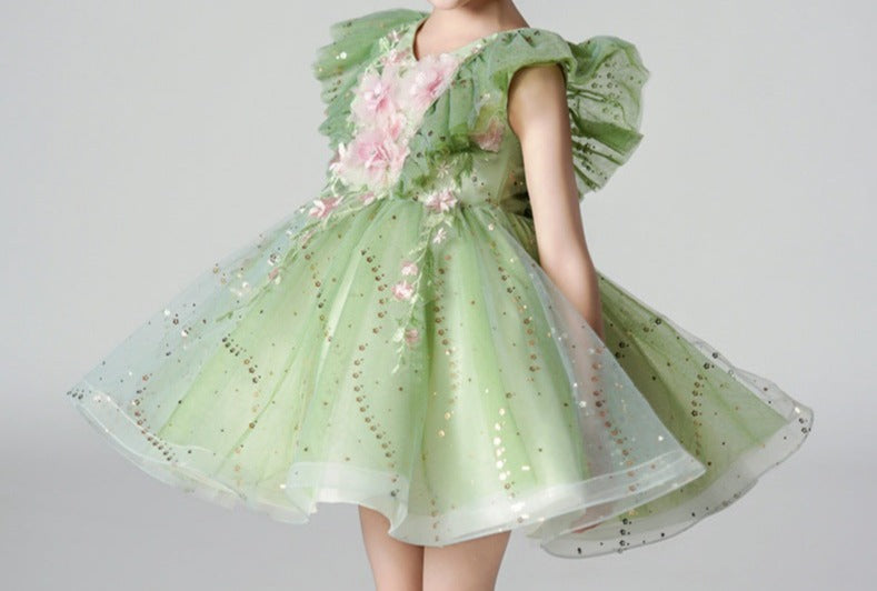 Children's Dress Green Flowers