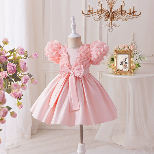 Pink Puffy Children's Dress with Bow