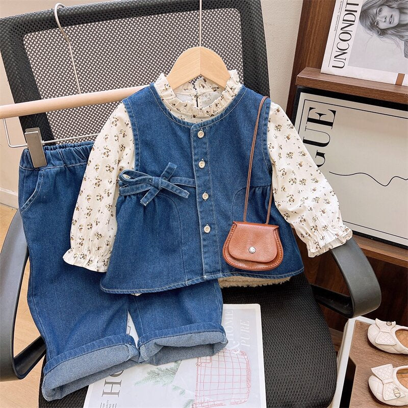 Girls' Flower and Jeans Set
