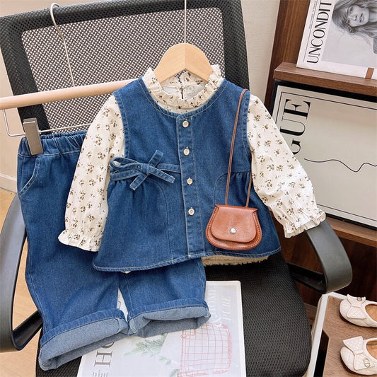 Girls' Flower and Jeans Set