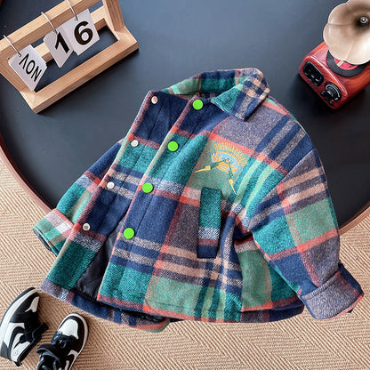 Women's Children's Checkered Jacket with Little Buttons