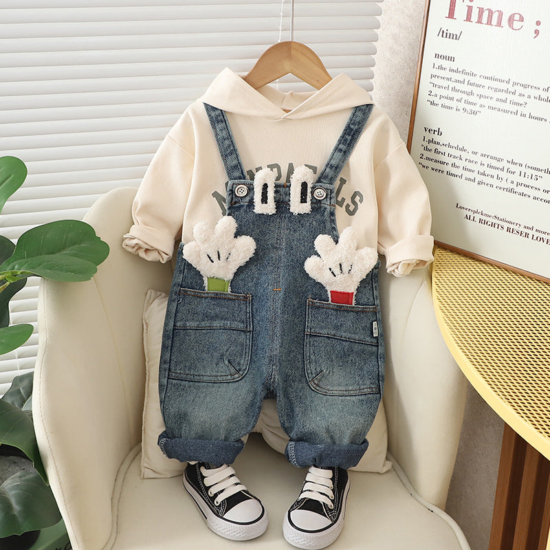 Children's Set Bib Jeans Mãozinha + Sweatshirt