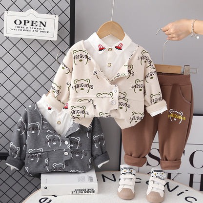 Men's Children's 3-Piece Bear Shirt Set