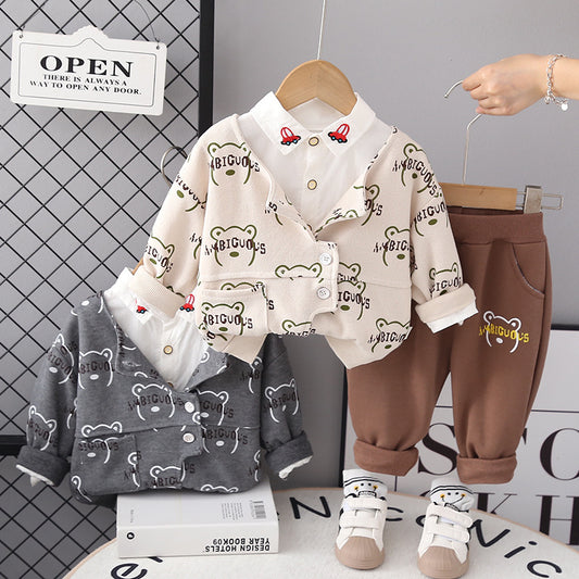 Men's Children's 3-Piece Bear Shirt Set