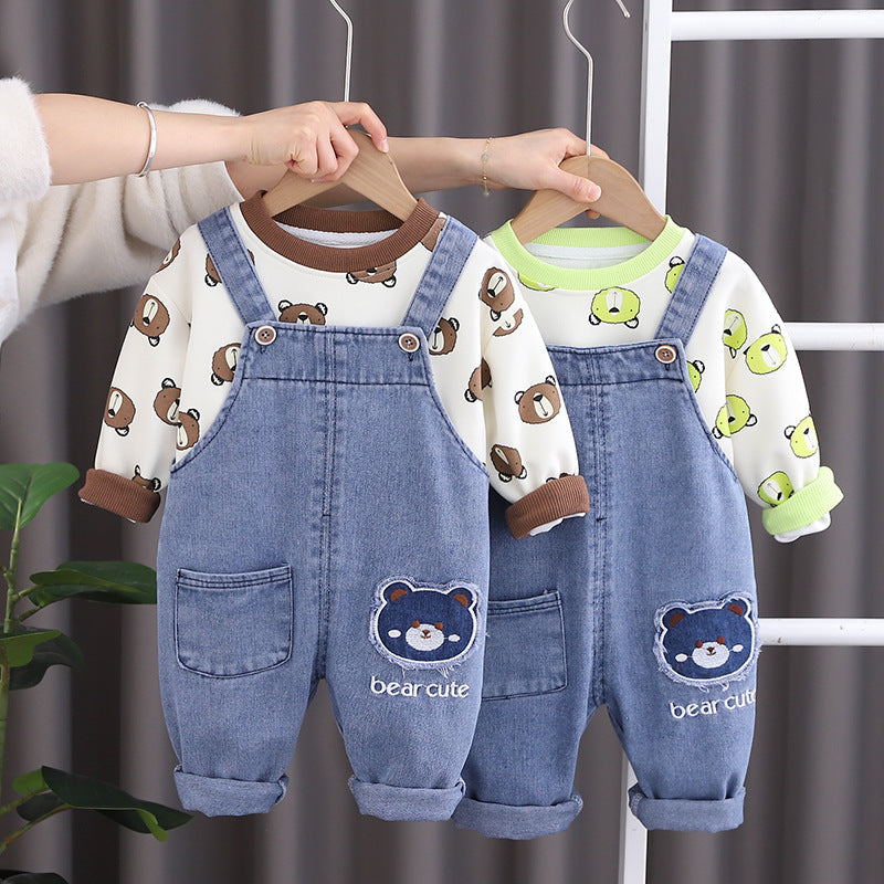 Children's Set Overalls + Teddy Bears Blouse