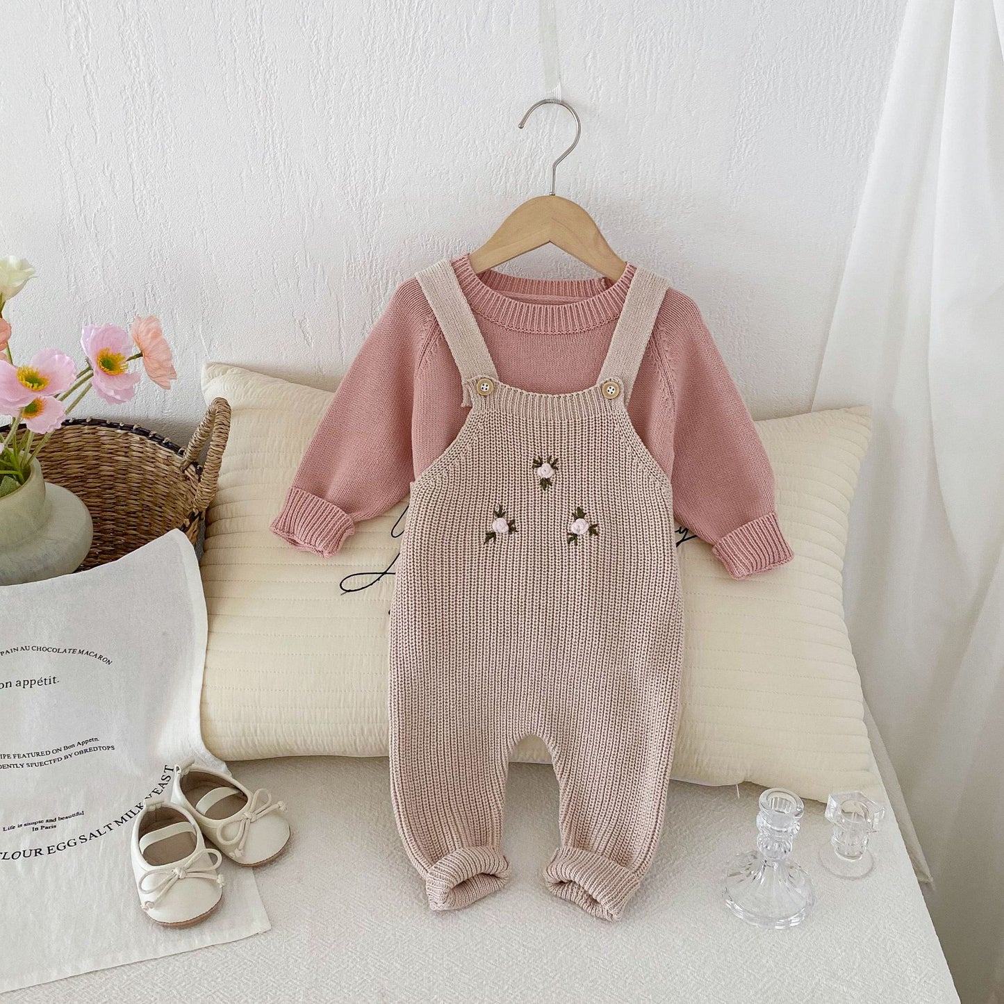 Children's Knit Flower Overalls