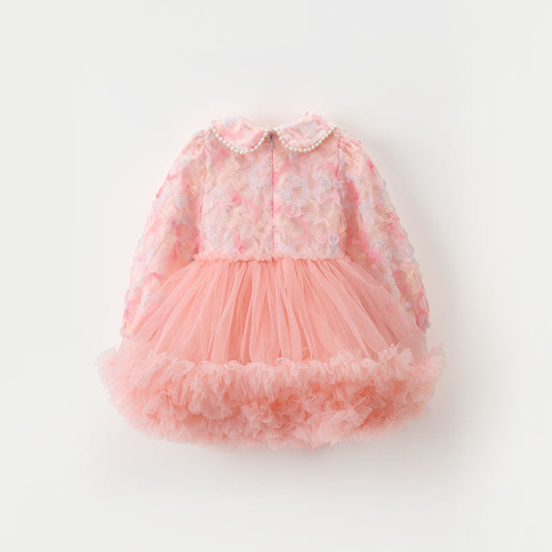 Children's Dress Floral Tulle Collar Pearls