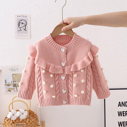 Cardigan Infantil Pompom Coraçõeszinhos