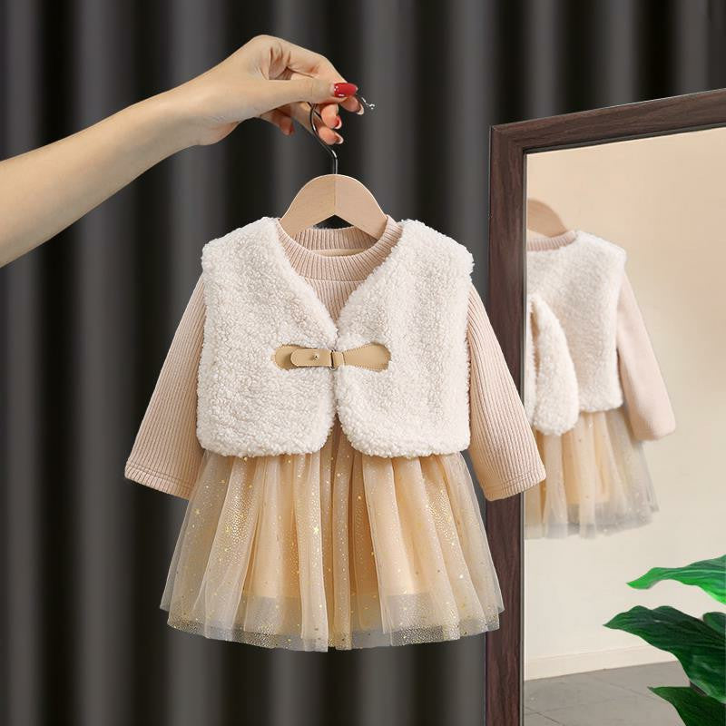 Women's Children's Set Tulle Dress + Wool Vest