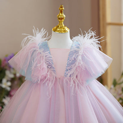 Children's Party Dress Tulle Sequins and Fur