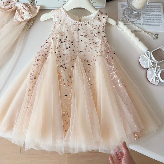 Children's Shiny Tulle Bow Dress