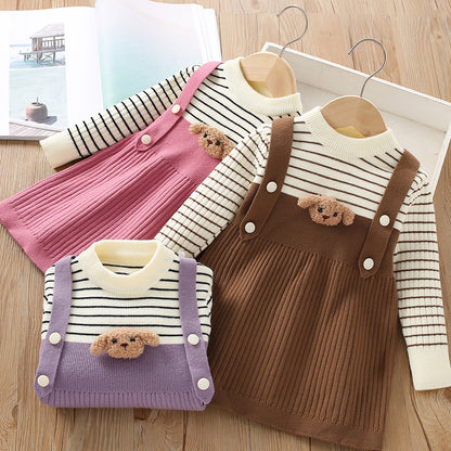 Children's Girl's Set Teddy Bear Stripes