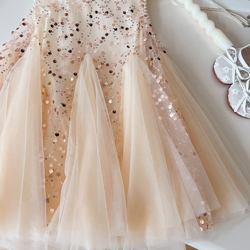 Children's Shiny Tulle Bow Dress