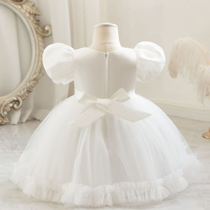 Children's Party Dress with Puff Sleeve and Bow