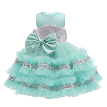 Children's Shiny Tulle and Bow Party Dress