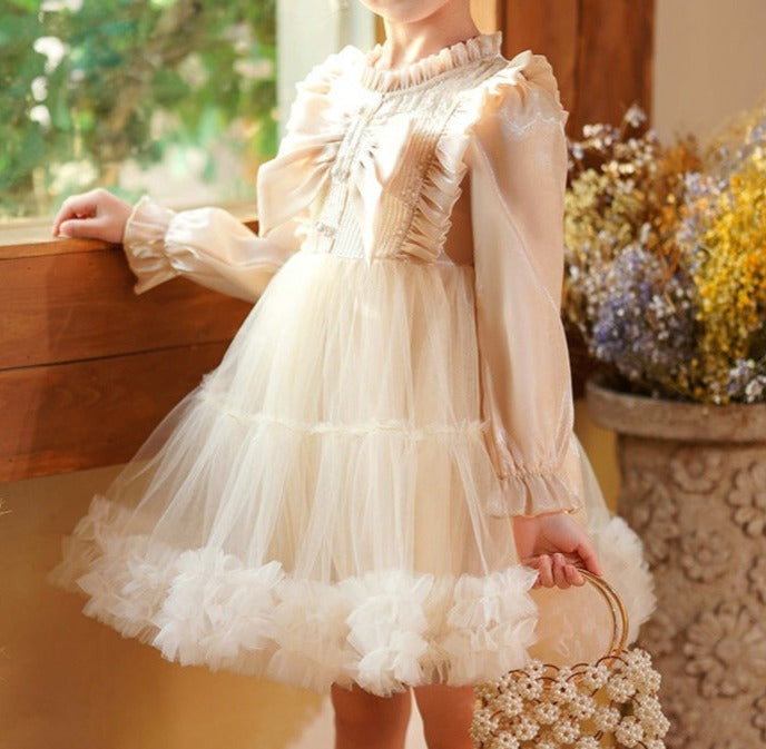 Children's Dress Tulle Lace Pearls