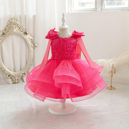 Shiny Children's Party Dress with Bow