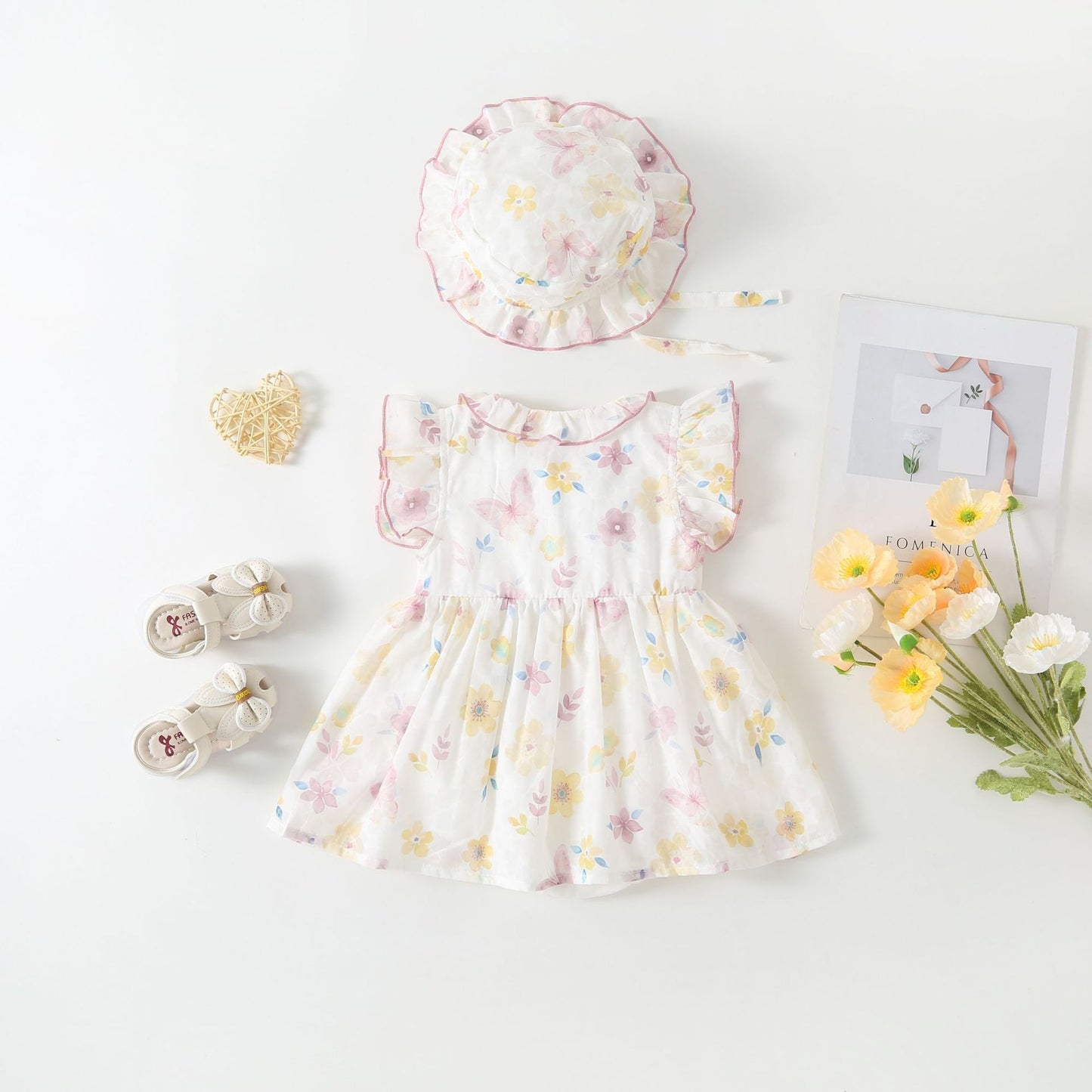 Summer Children's Dress Little Flowers with Hat