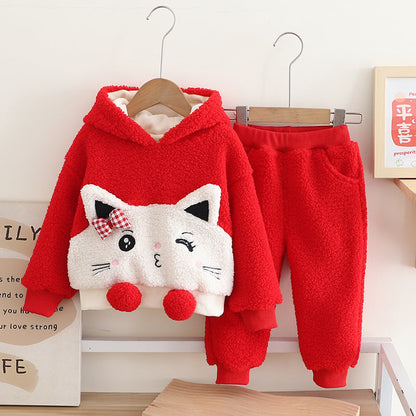 Women's Winter Thick Kitten Children's Set