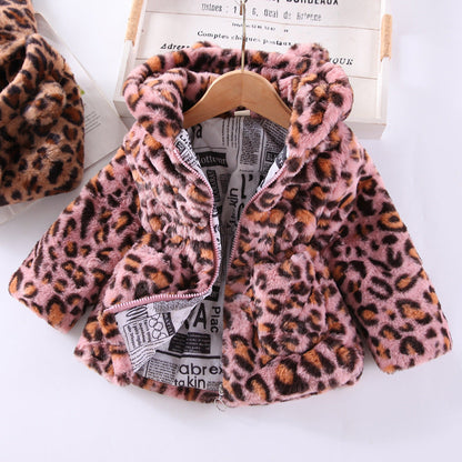 Children's Women's Plush Leopard Coat