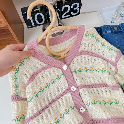 Women's Children's Floral Stripes Cardigan