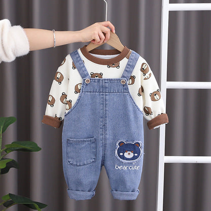 Children's Set Overalls + Teddy Bears Blouse