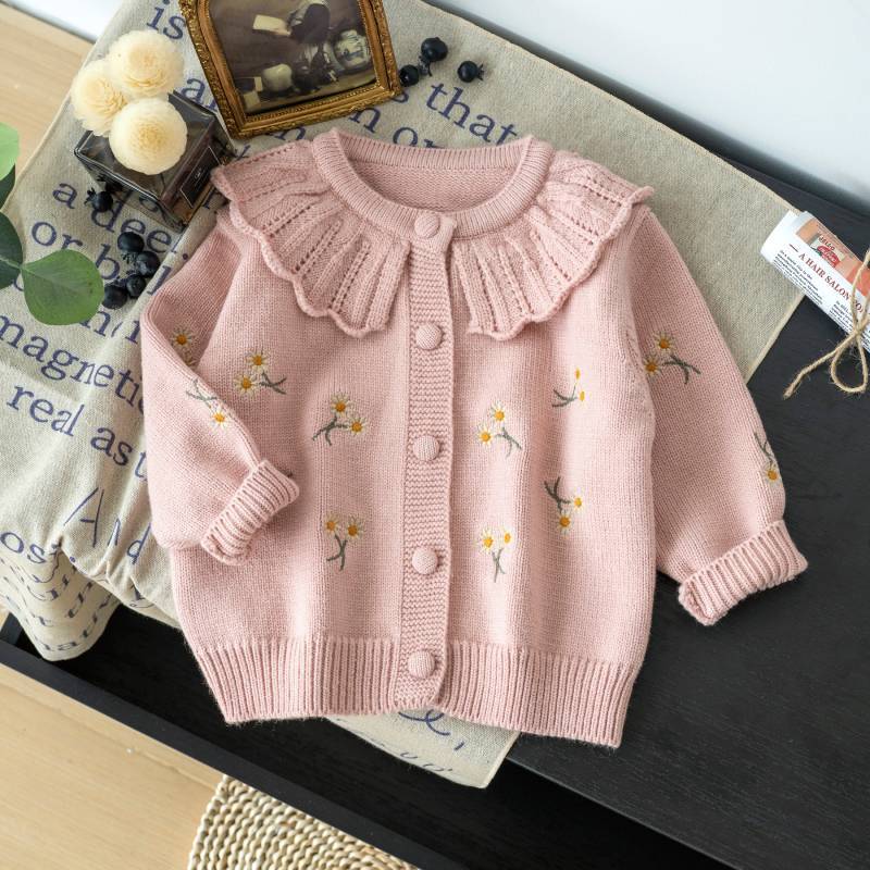 Children's Cardigan with Collar and Flowers