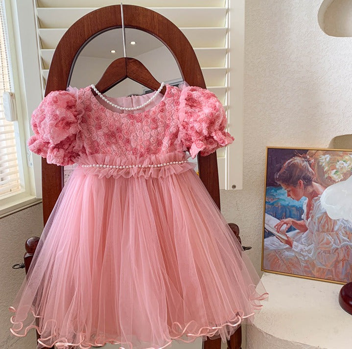 Children's Dress Tulle Pearls Flowers