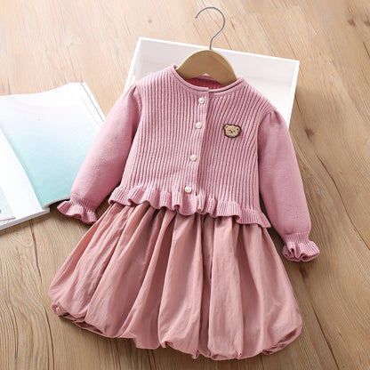 Children's Set Dress + Cardigan Teddy Bear