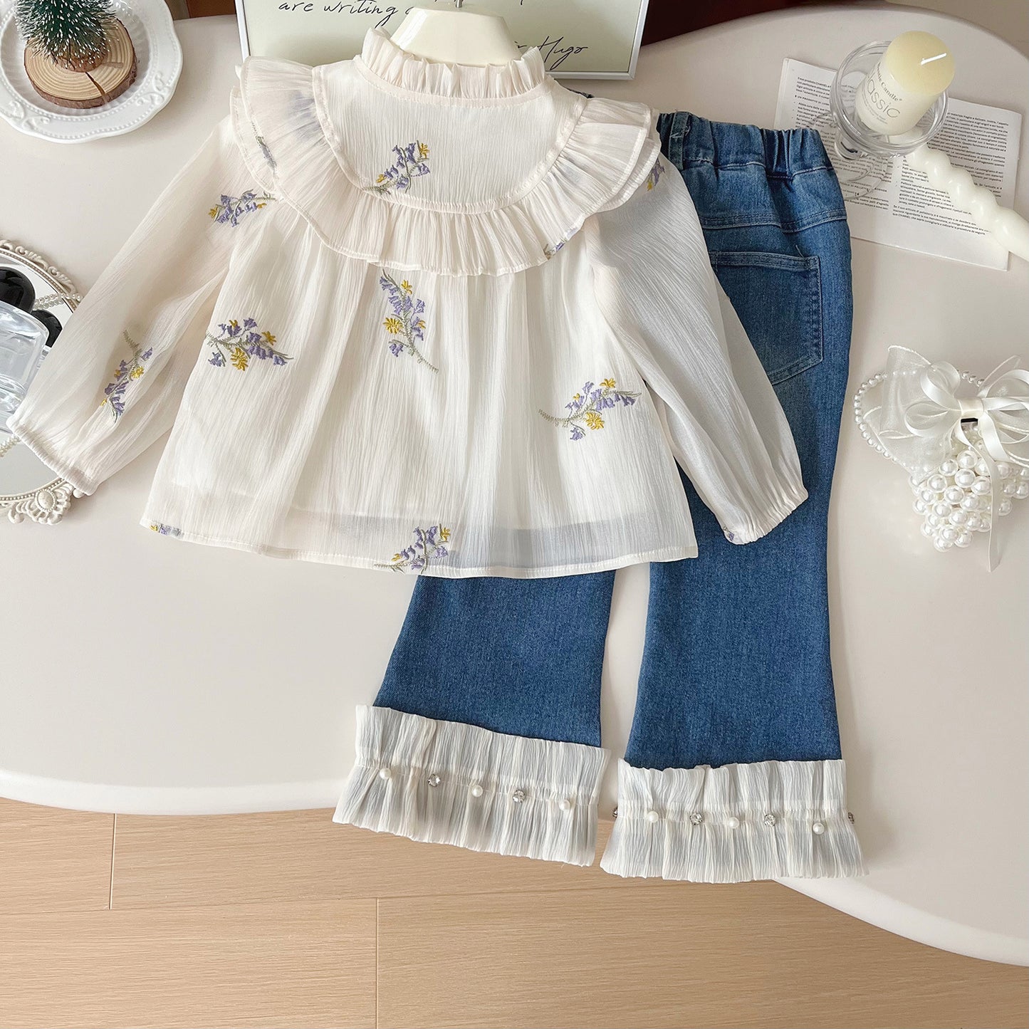 Girls' Children's Set Floral Shirt and Jeans