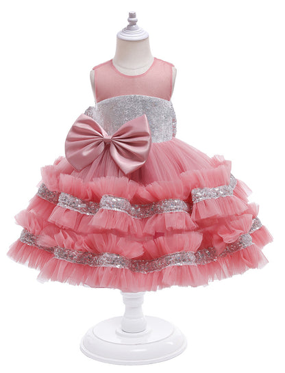 Children's Shiny Tulle and Bow Party Dress