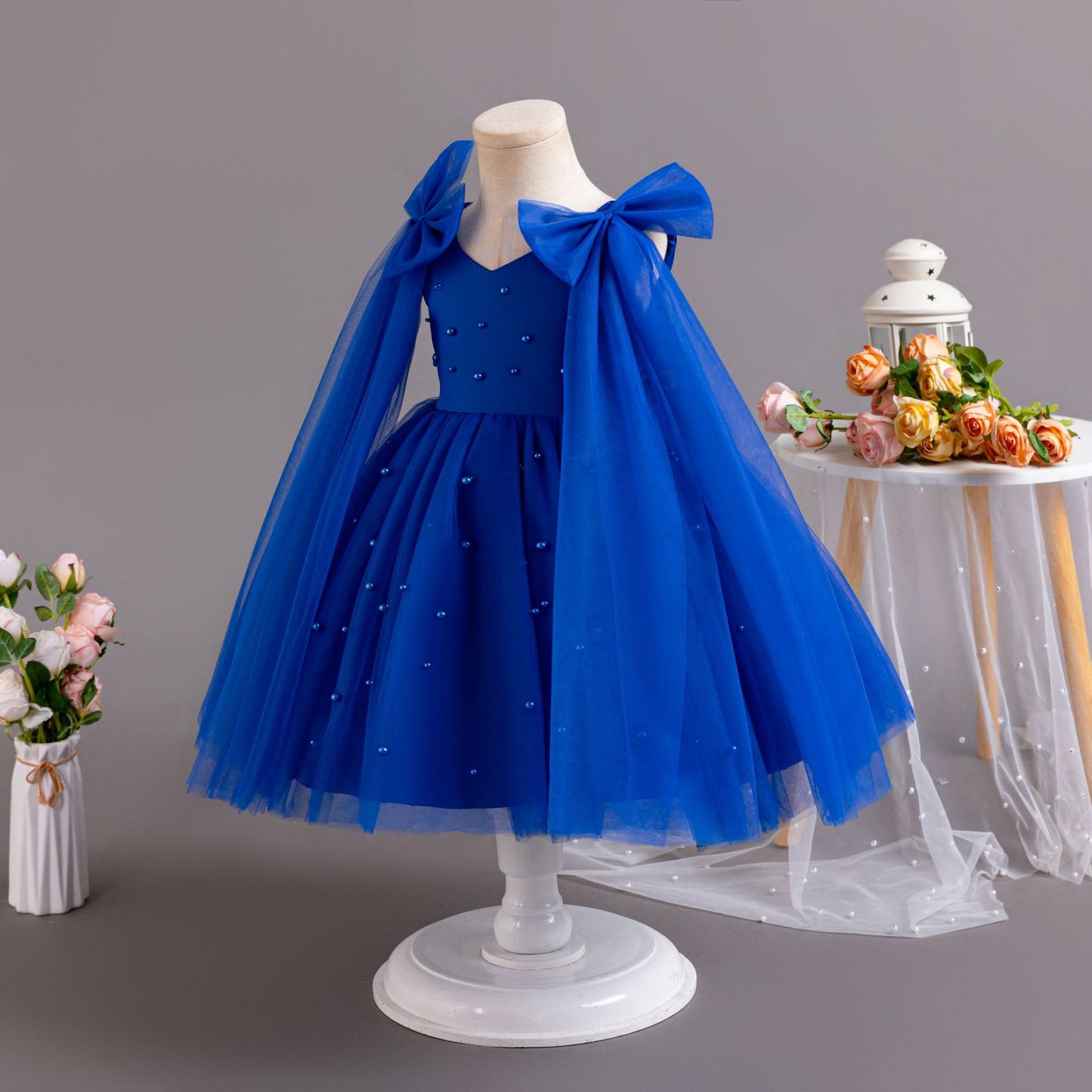 Pearls and Tulle Strap Party Dress