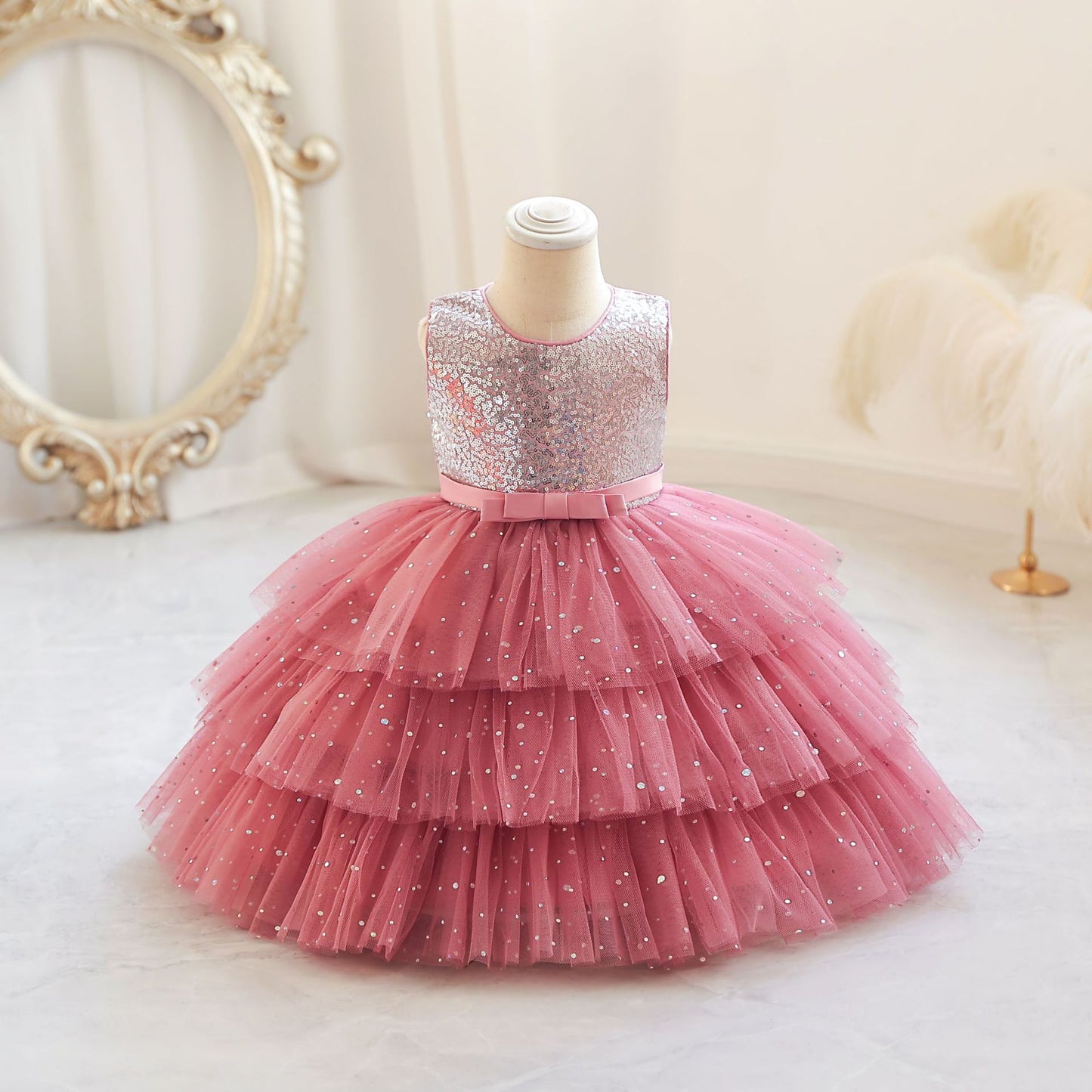 Shiny Tulle Tiered Party Dress