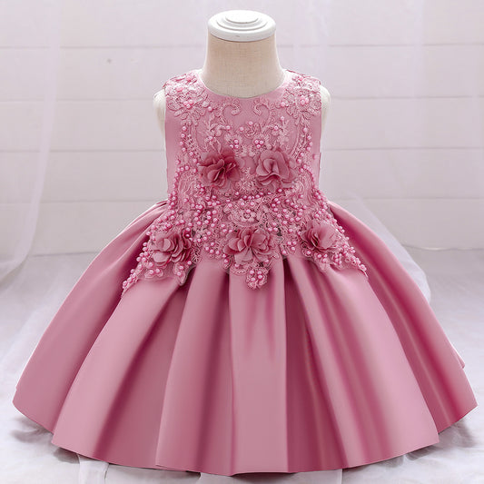 Children's Party Dress Flowers with Pearls