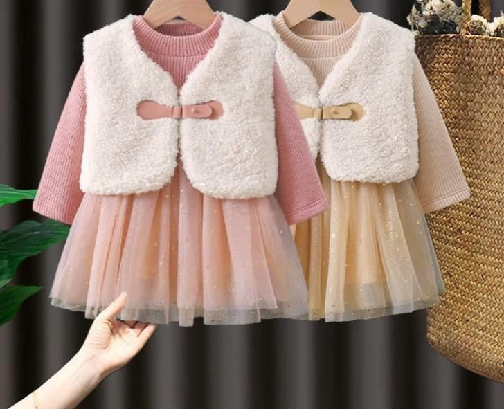 Women's Children's Set Tulle Dress + Wool Vest