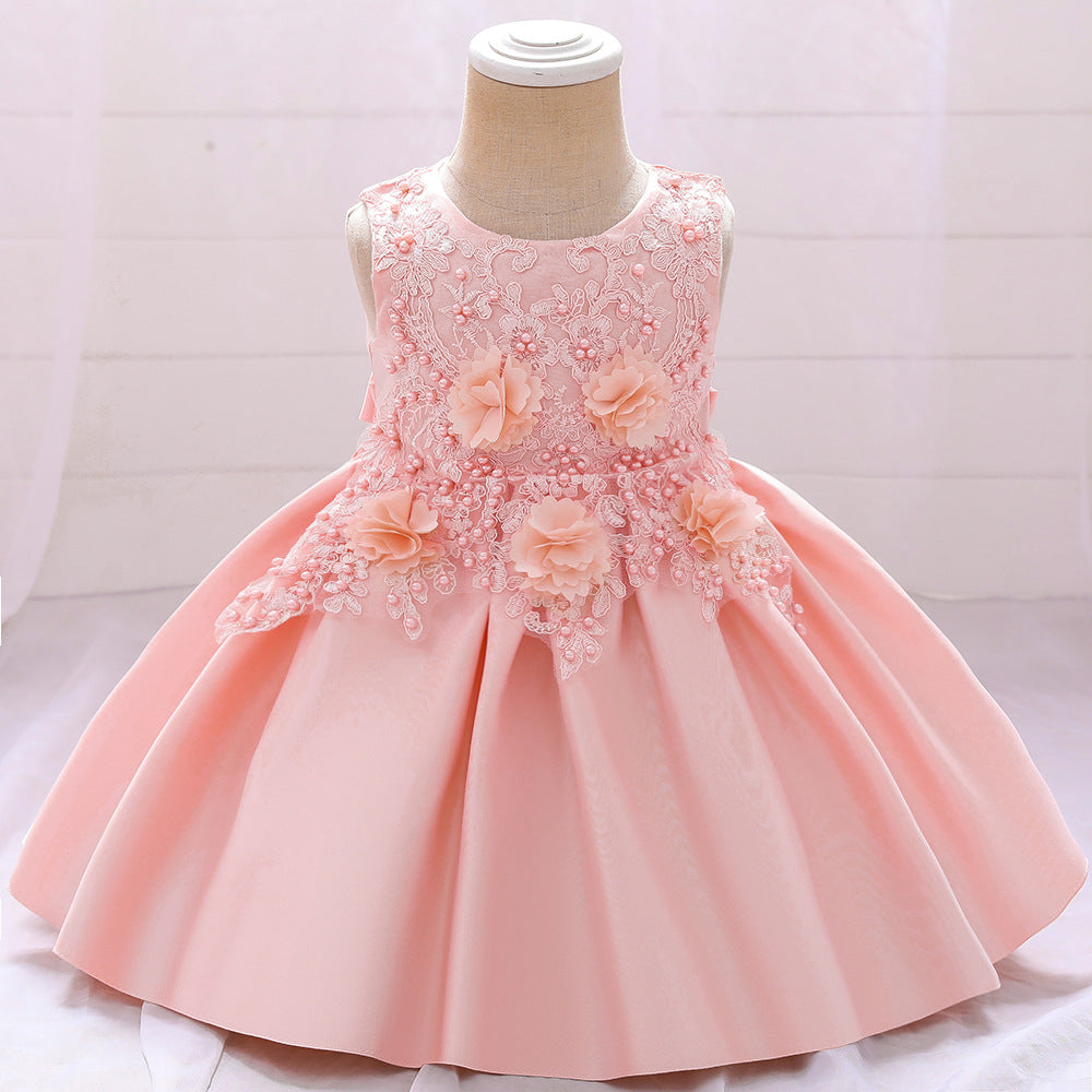 Children's Party Dress Flowers with Pearls